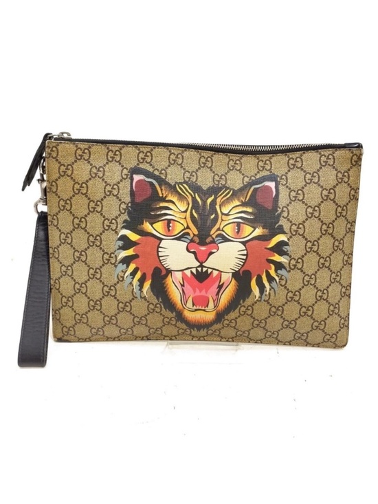 Gucci Handbags - Gucci Angry Cat GG Coated Canvas Clutch Wristlet Large